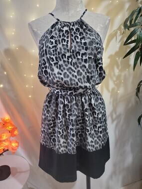Express Womens Leopard Print Satin Blouson Halter Mini Dress Size XS Animal Chic